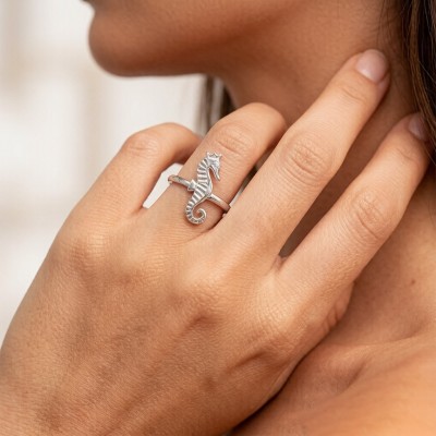Tiger-tail Seahorse Relief Rings | for Ocean Lovers | 925 Silver | CZ / Moissanite | Hengdian Silver