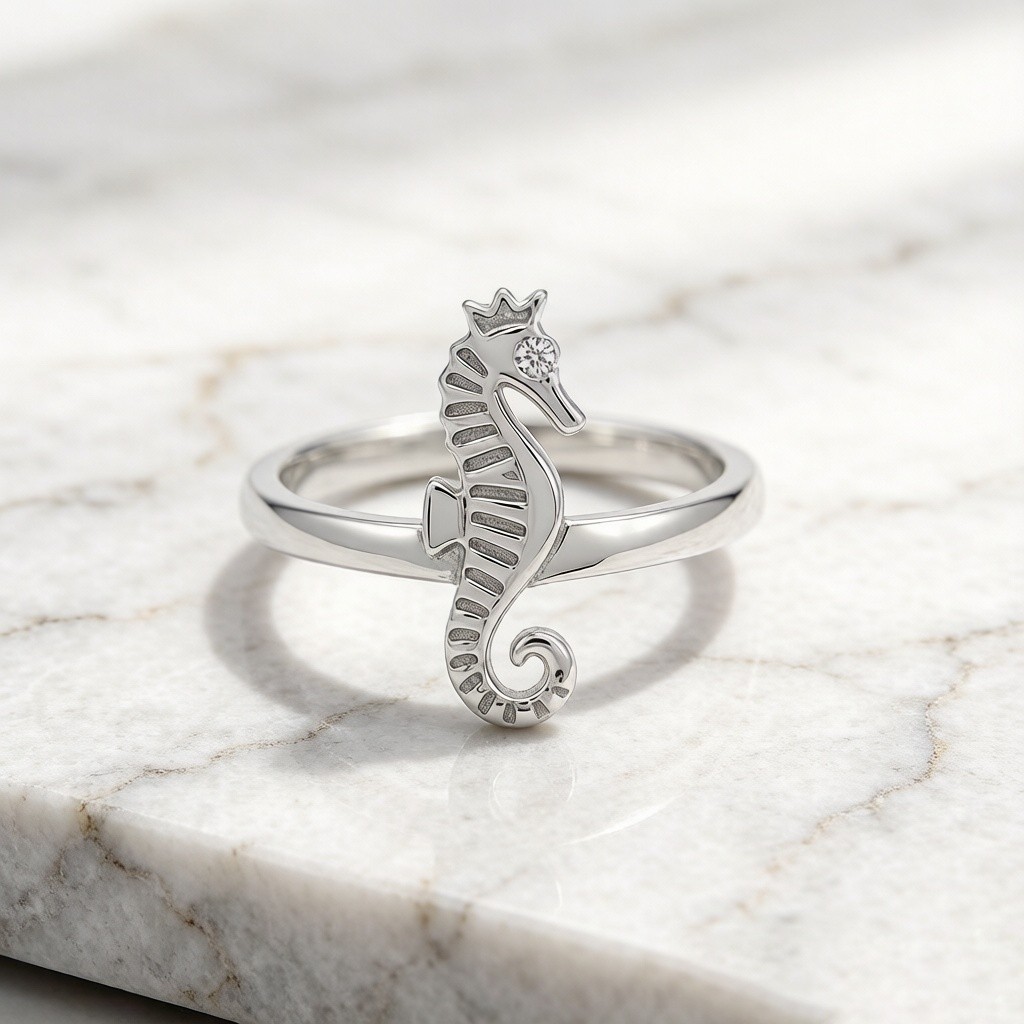 Tiger-tail Seahorse Layered Relief rings detail view