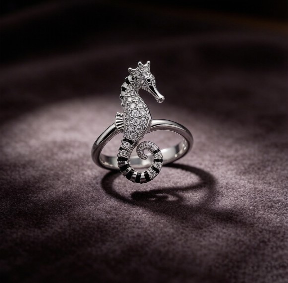 Tiger-tail Seahorse Pavé Rings | 925 Sterling Silver | CZ / Moissanite | Bespoke | Hengdian Silver