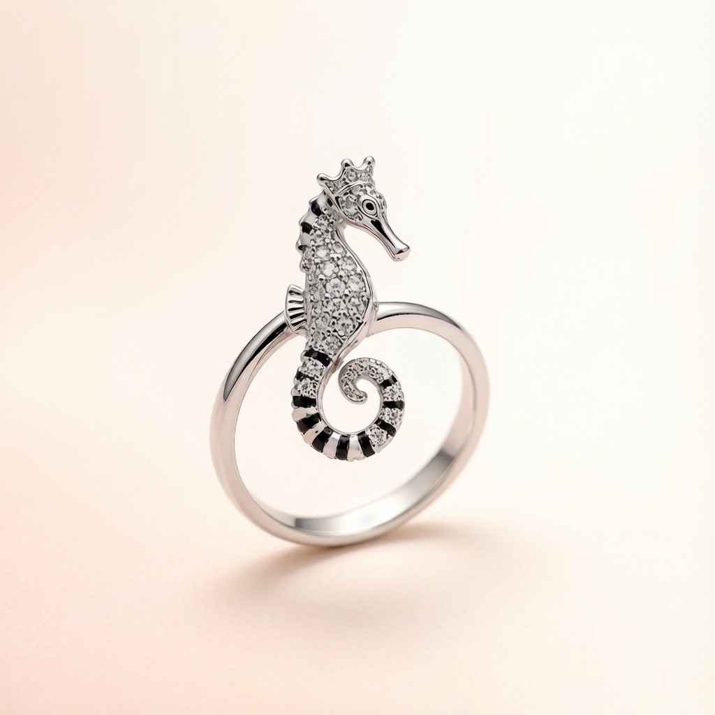 Tiger-tail Seahorse Stone Pavé rings scene rendering 3
