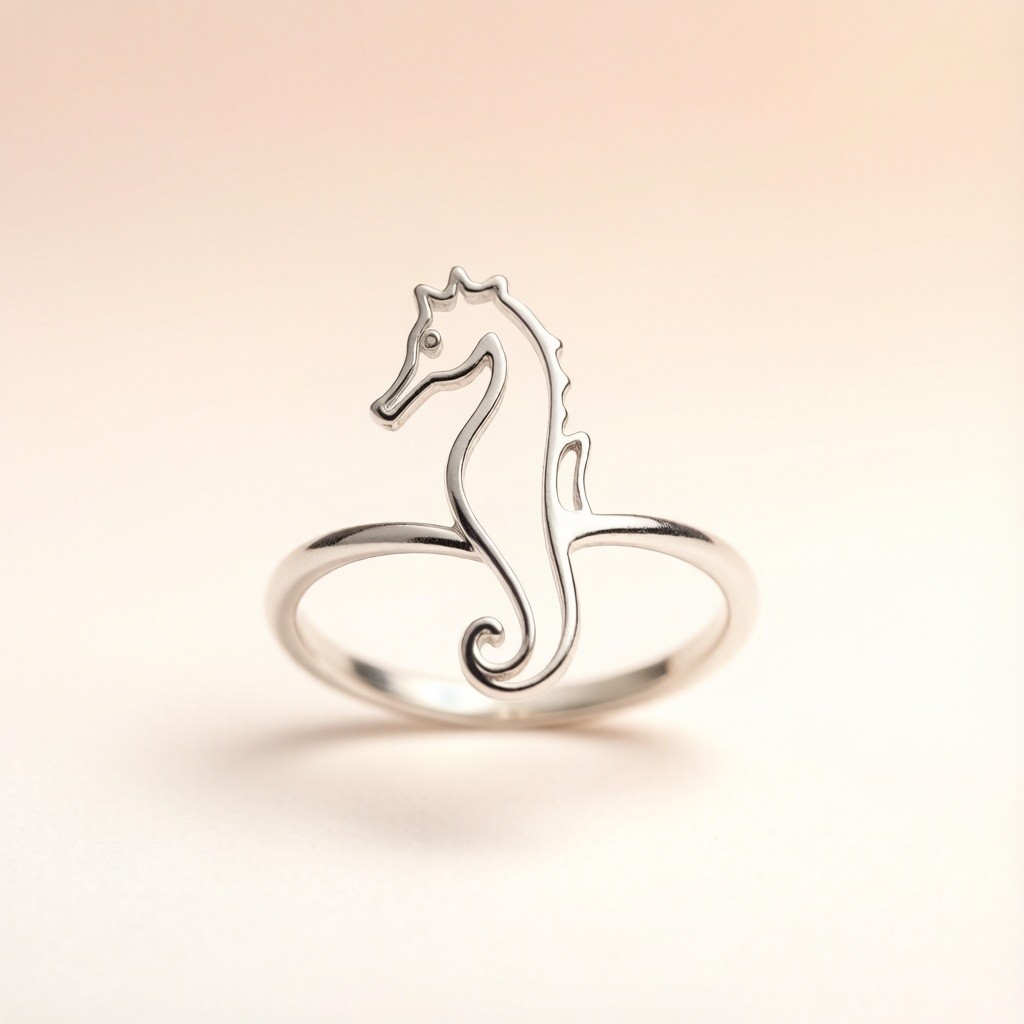 Tiger-tail Seahorse Minimalist Line rings scene rendering 3