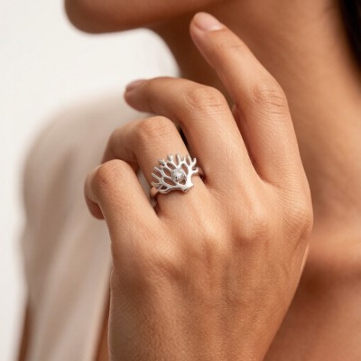 Staghorn Coral Relief Rings | Personalized | for Conservation Gifts | 925 Silver | CZ / Moissanite