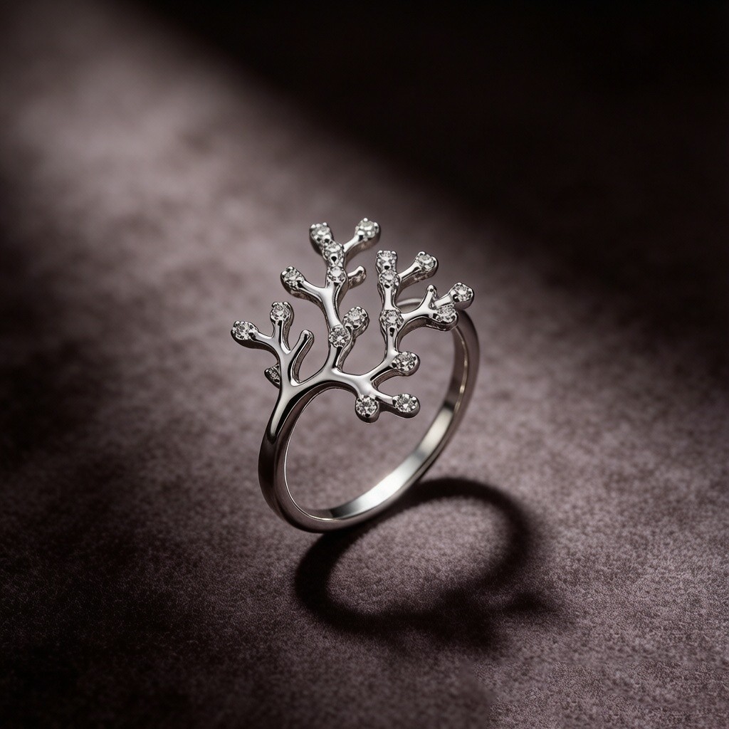 Tailored 925 Sterling Silver Staghorn Coral Stone Pavé Rings