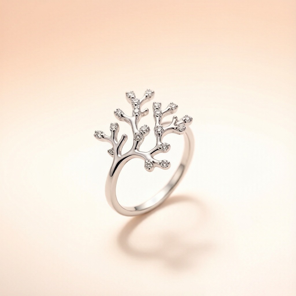 Staghorn Coral Stone Pavé rings scene rendering 3