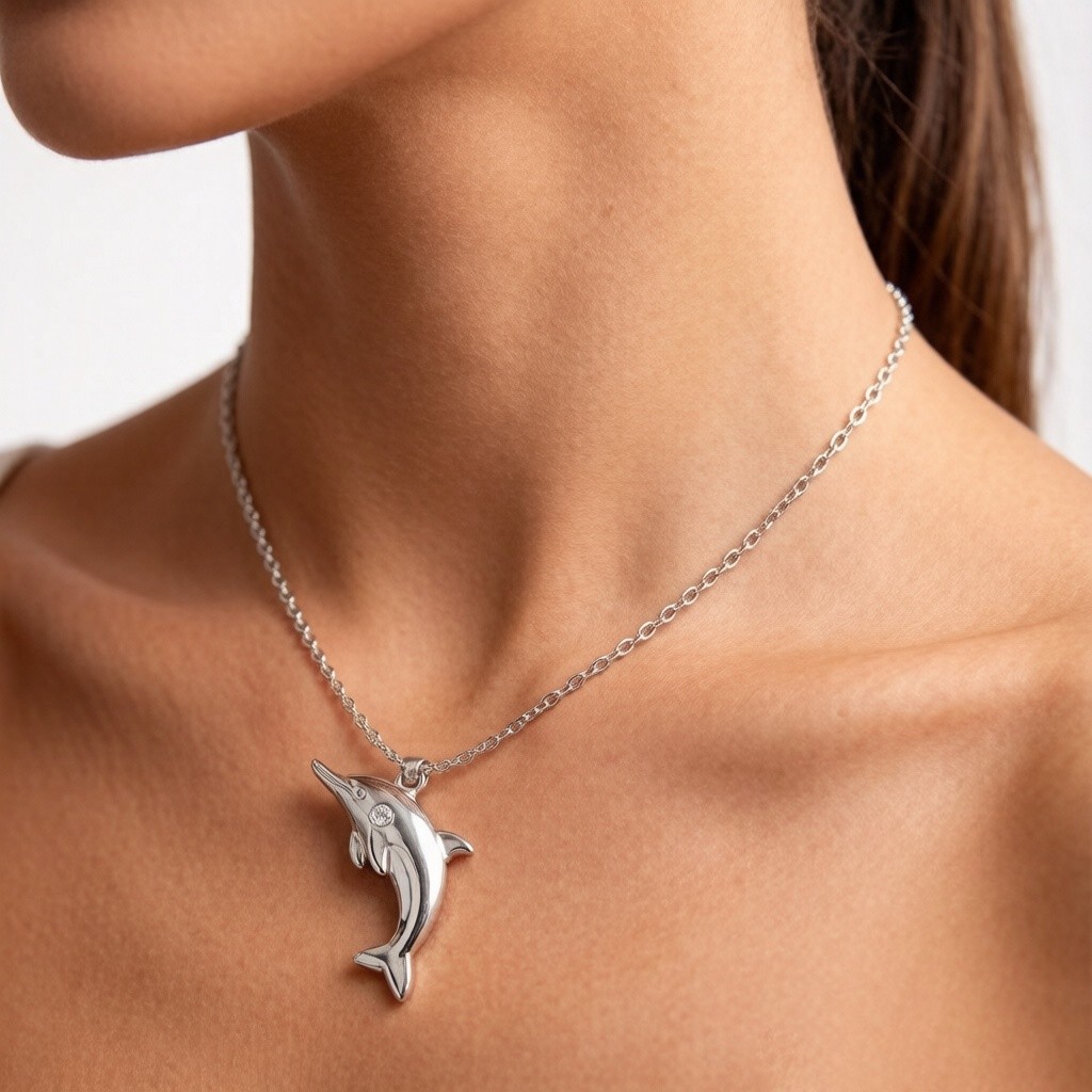 Baiji Dolphin Layered Relief necklaces on-model styling