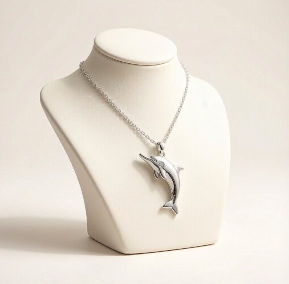 Baiji Dolphin Relief Necklaces | for Anniversary Gifts | 925 Sterling Silver | CZ / Moissanite