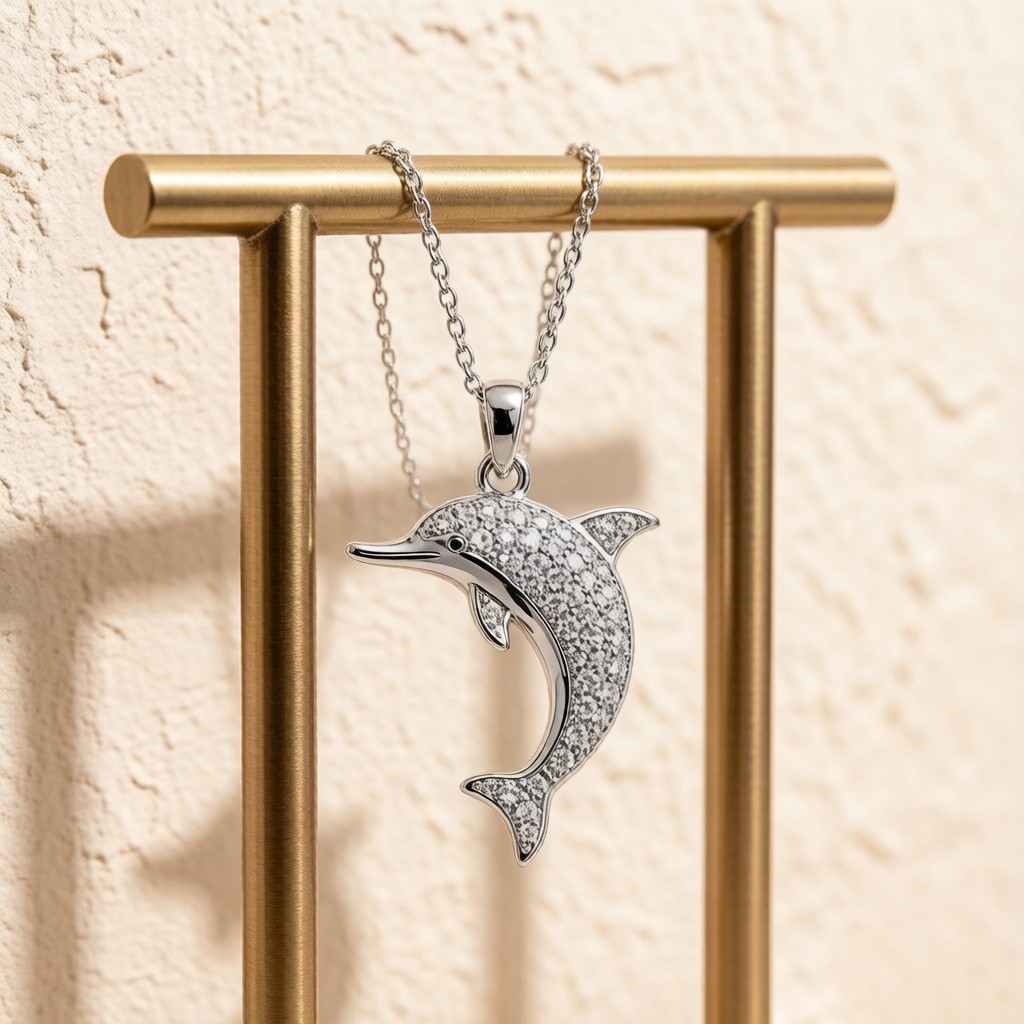 Baiji Dolphin Pavé Necklace in 925 sterling silver, pavé set