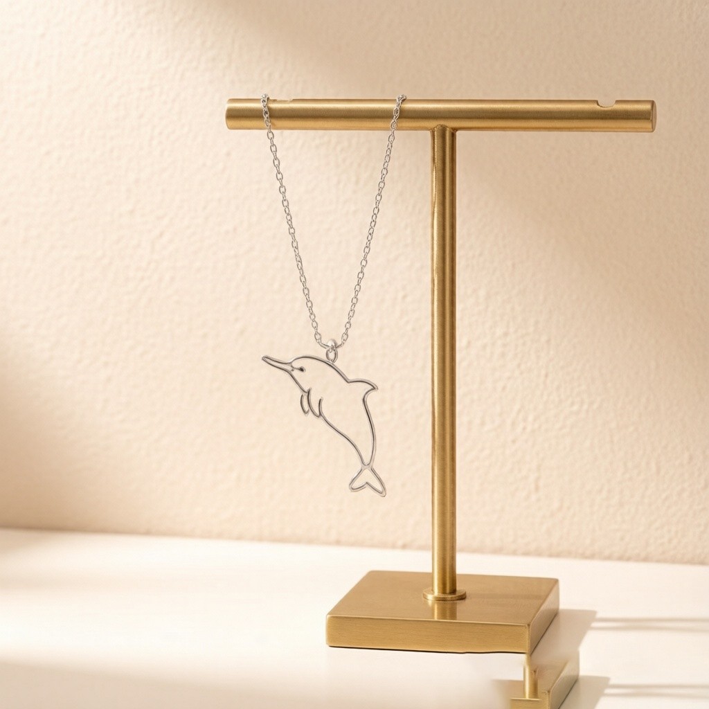 Baiji Dolphin Minimalist Line necklaces detail view