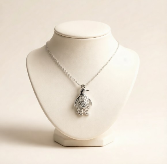 Emperor Penguin Pendant Necklaces | for Beach Weddings | 925 Sterling Silver | CZ / Moissanite