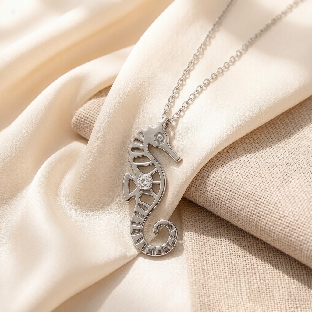 Tiger-tail Seahorse Layered Relief necklaces scene rendering 3