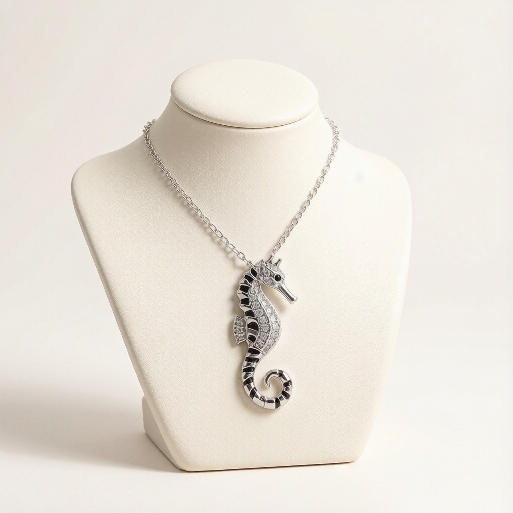 Custom 925 Sterling Silver Tiger-tail Seahorse Stone Pavé Necklaces