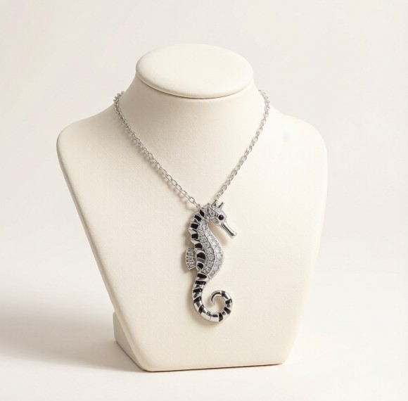 Tiger-tail Seahorse Pavé Necklaces | 925 Silver | CZ / Moissanite | Hengdian Silver