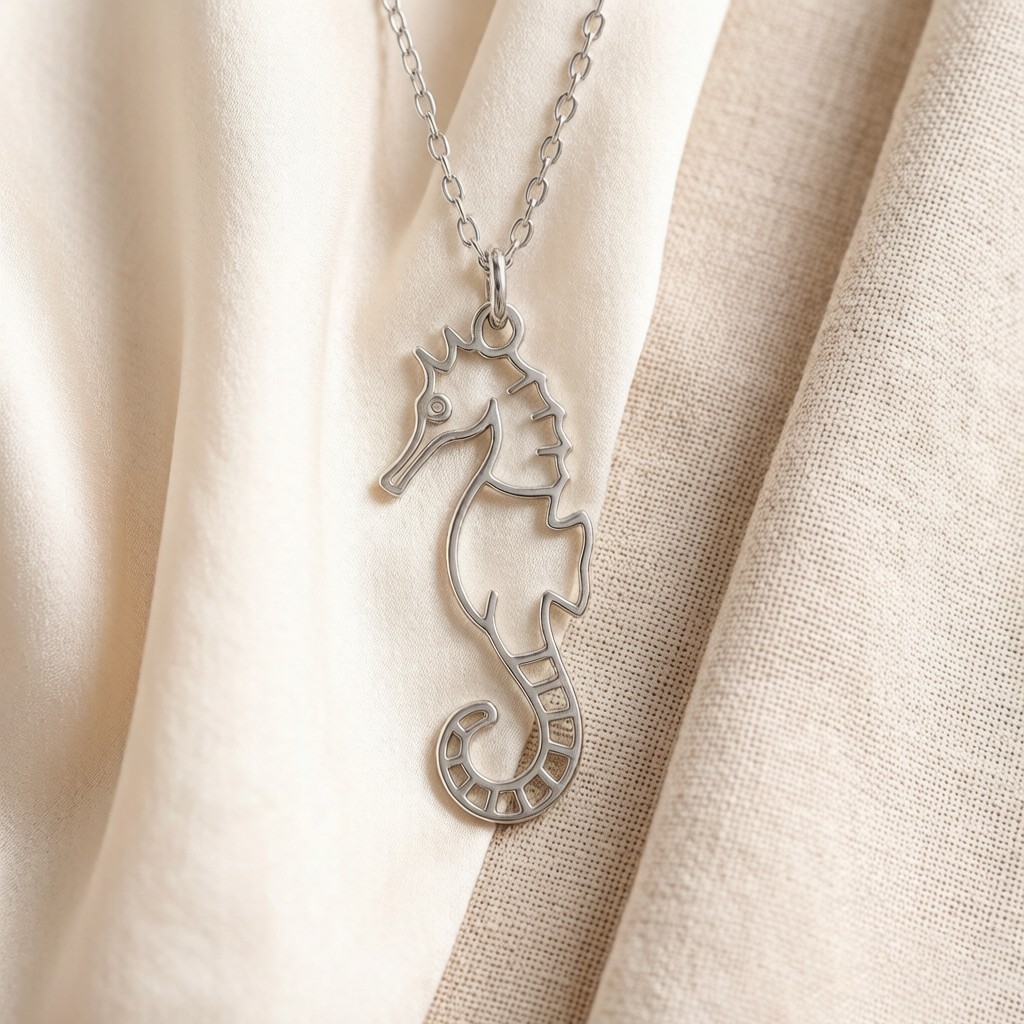 Tiger-tail Seahorse Minimalist Line necklaces scene rendering 3