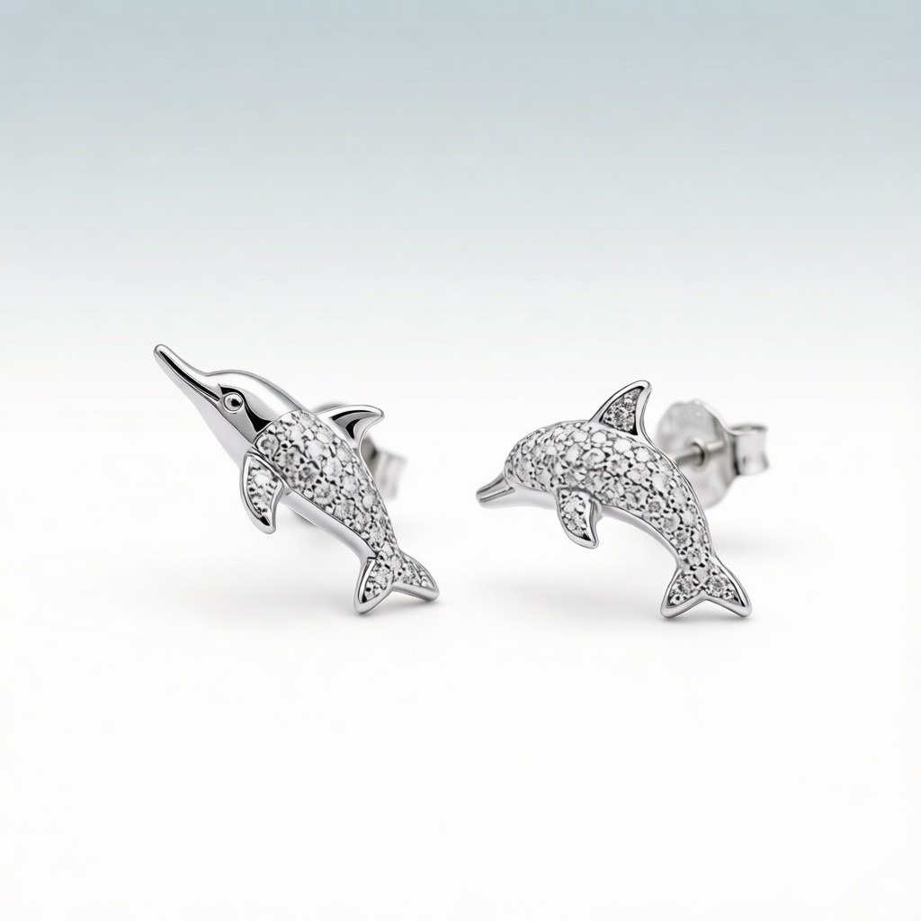 Baiji Dolphin Stone Pavé earrings scene rendering 3