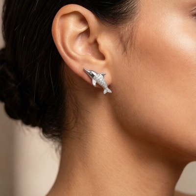 Baiji Dolphin Pavé Earrings | 925 Sterling Silver | CZ / Moissanite | Bespoke | Hengdian Silver