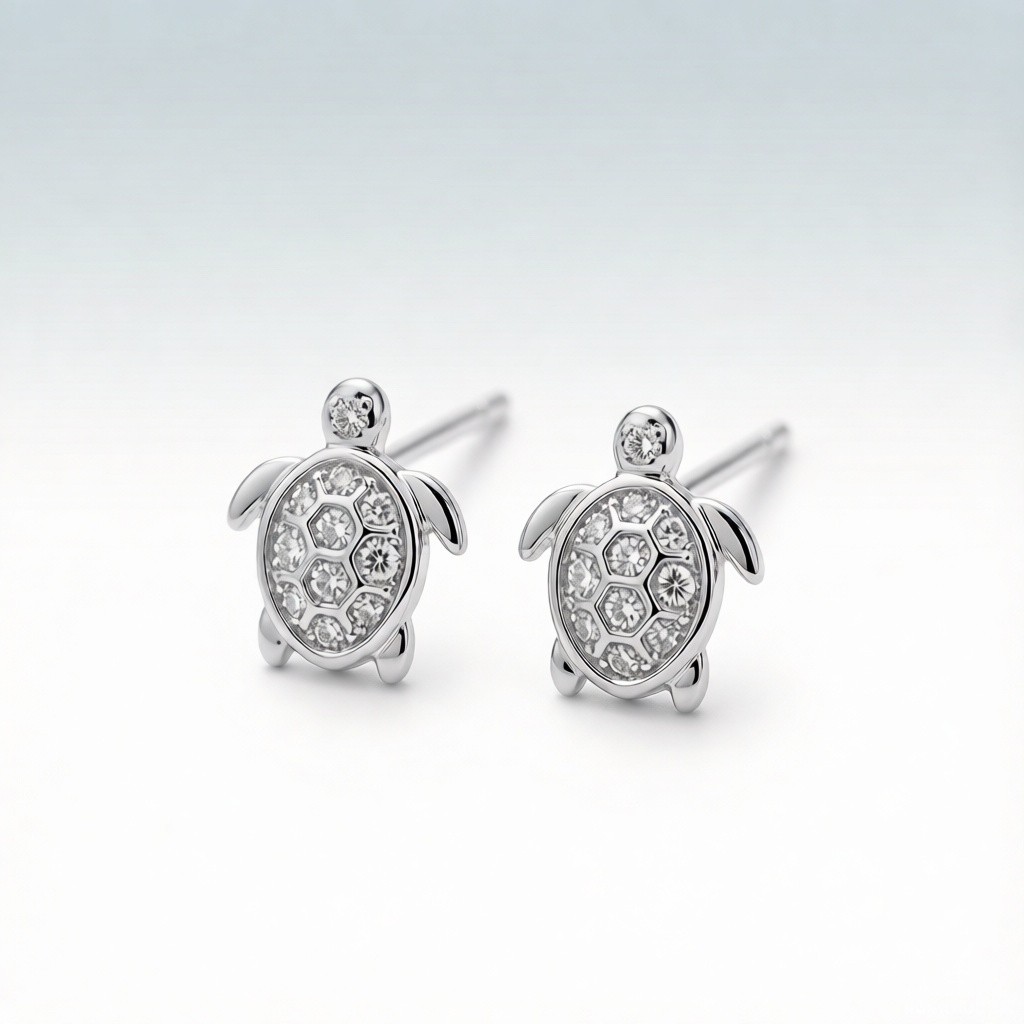 Hawksbill Turtle Stone Pavé earrings detail view