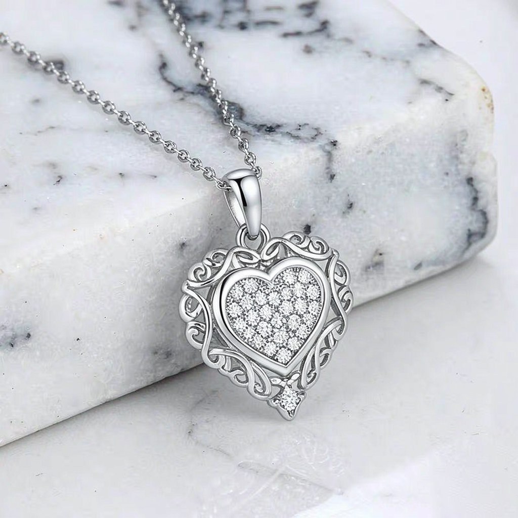 Filigree Heart Pave Pendant Necklaces detail view