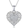 Filigree Heart Pave Pendant Necklaces | Anniversary Gifts | 925 Silver | Hengdian Silver