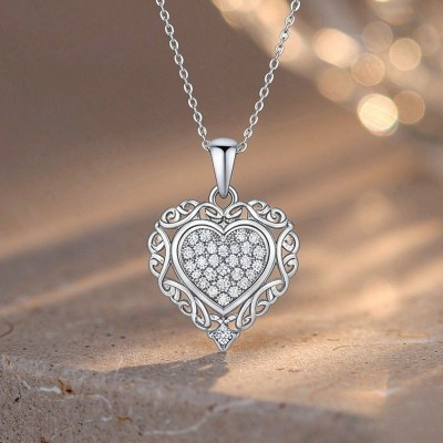Filigree Heart Pave Pendant Necklaces | Anniversary Gifts | 925 Silver | Hengdian Silver