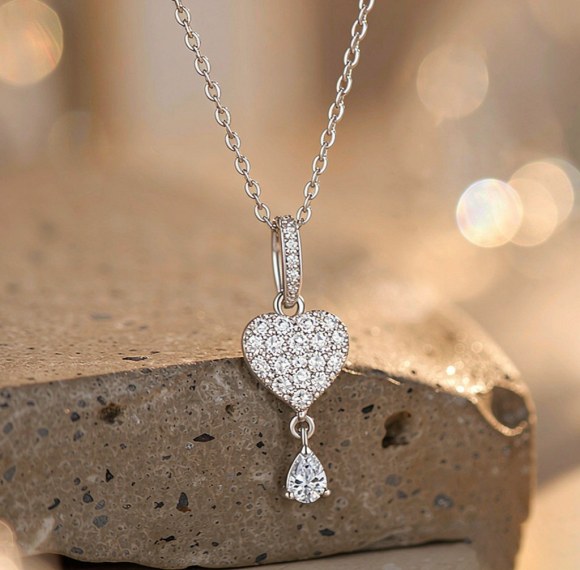 Pave Heart Drop Pendant Necklaces | Layered Styling | Custom 925 Silver | Hengdian Silver