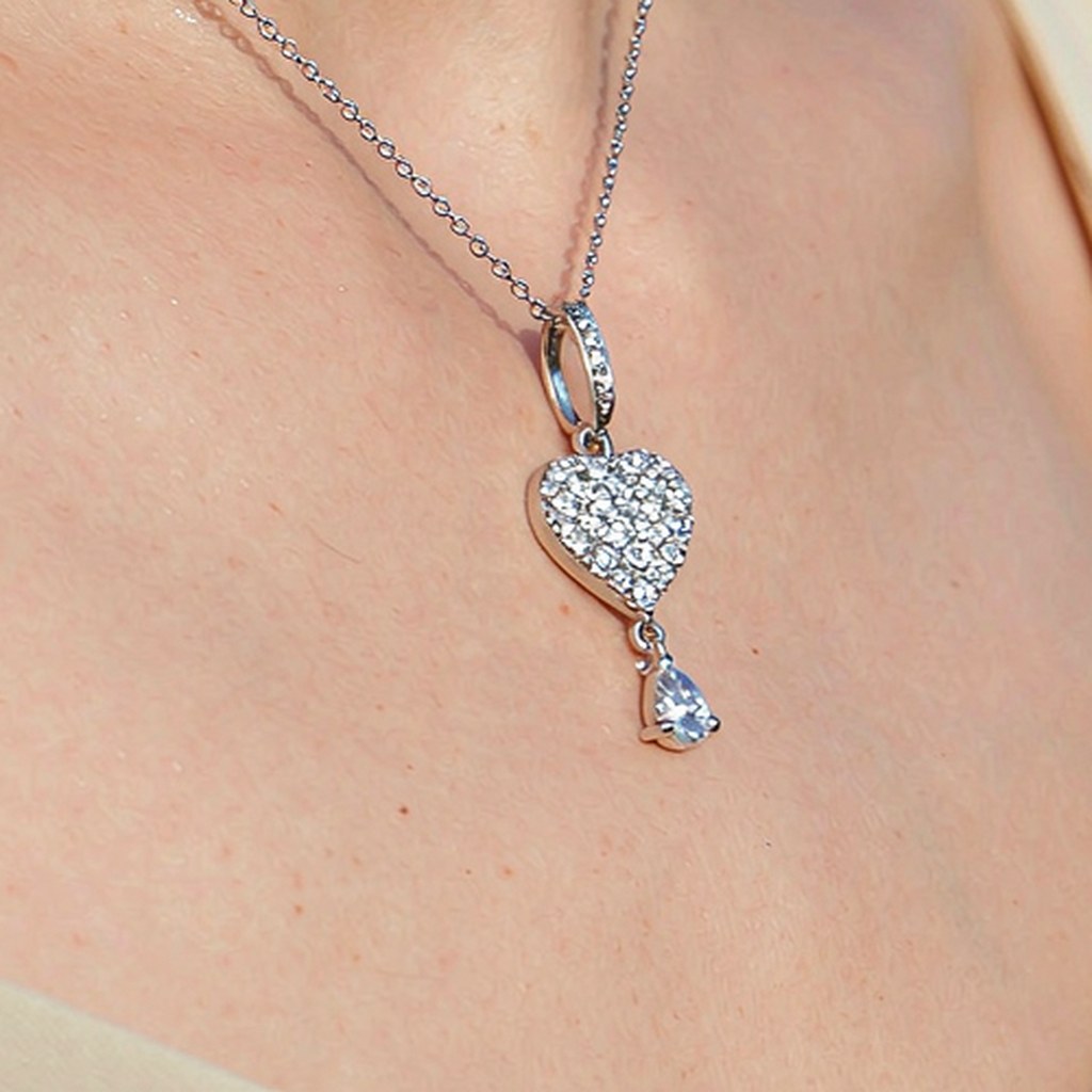 Pave Heart Drop Pendant Necklaces scene rendering 3