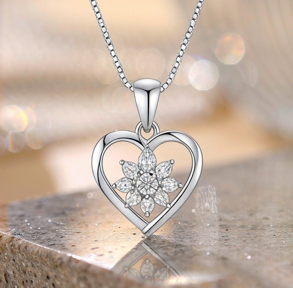 Open Heart Flower Pendant Necklaces | Daily Wear | 925 Sterling Silver | Hengdian Silver