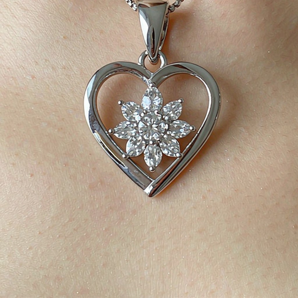 Open Heart Flower Pendant Necklaces scene rendering 3