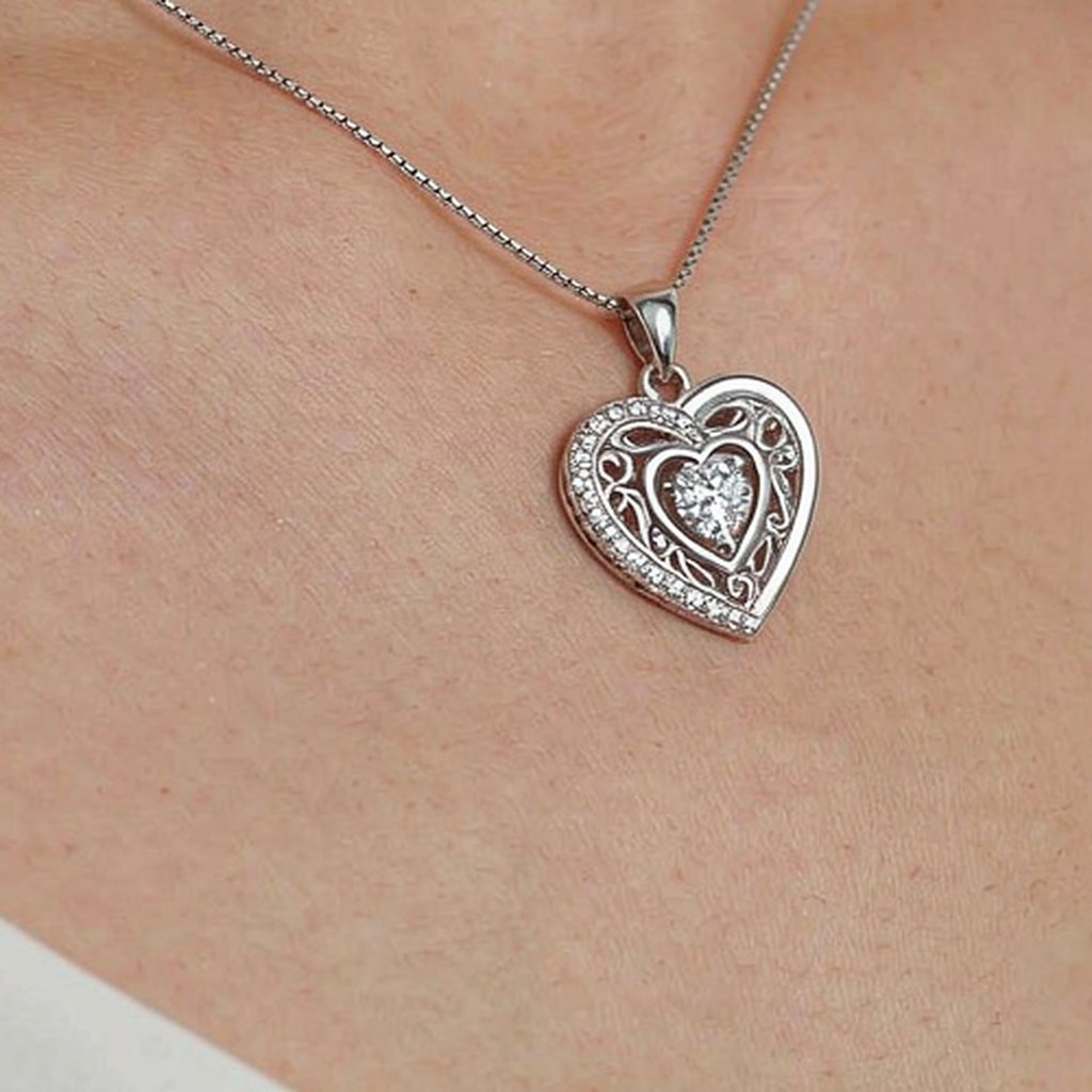 Double Heart Pave Pendant Necklaces scene rendering 3