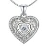 Double Heart Pave Pendant Necklaces | Bridesmaid Gifts | 925 Silver | Hengdian Silver