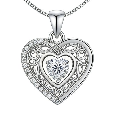 Double Heart Pave Pendant Necklaces | Bridesmaid Gifts | 925 Silver | Hengdian Silver