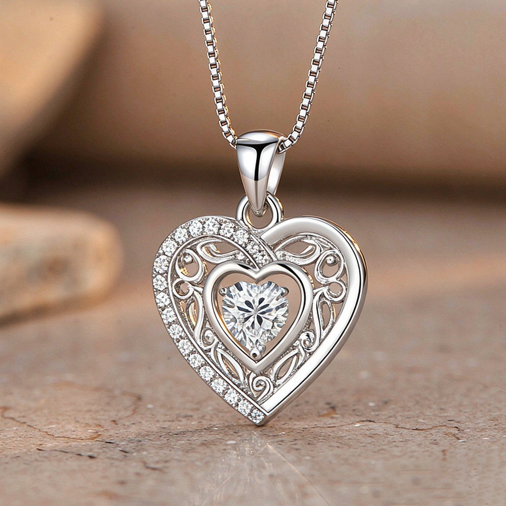 Custom 925 Sterling Silver Double Heart Pave Pendant Necklaces for OEM ODM