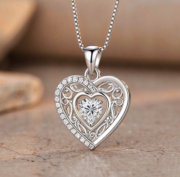 Double Heart Pave Pendant Necklaces | Bridesmaid Gifts | 925 Silver | Hengdian Silver