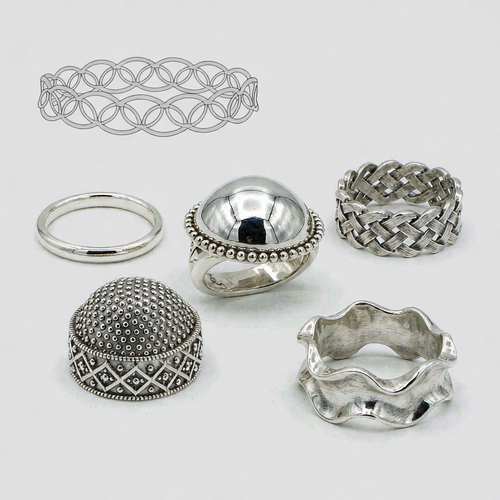 Silver jewelry design moodboard showing a repeated silhouette