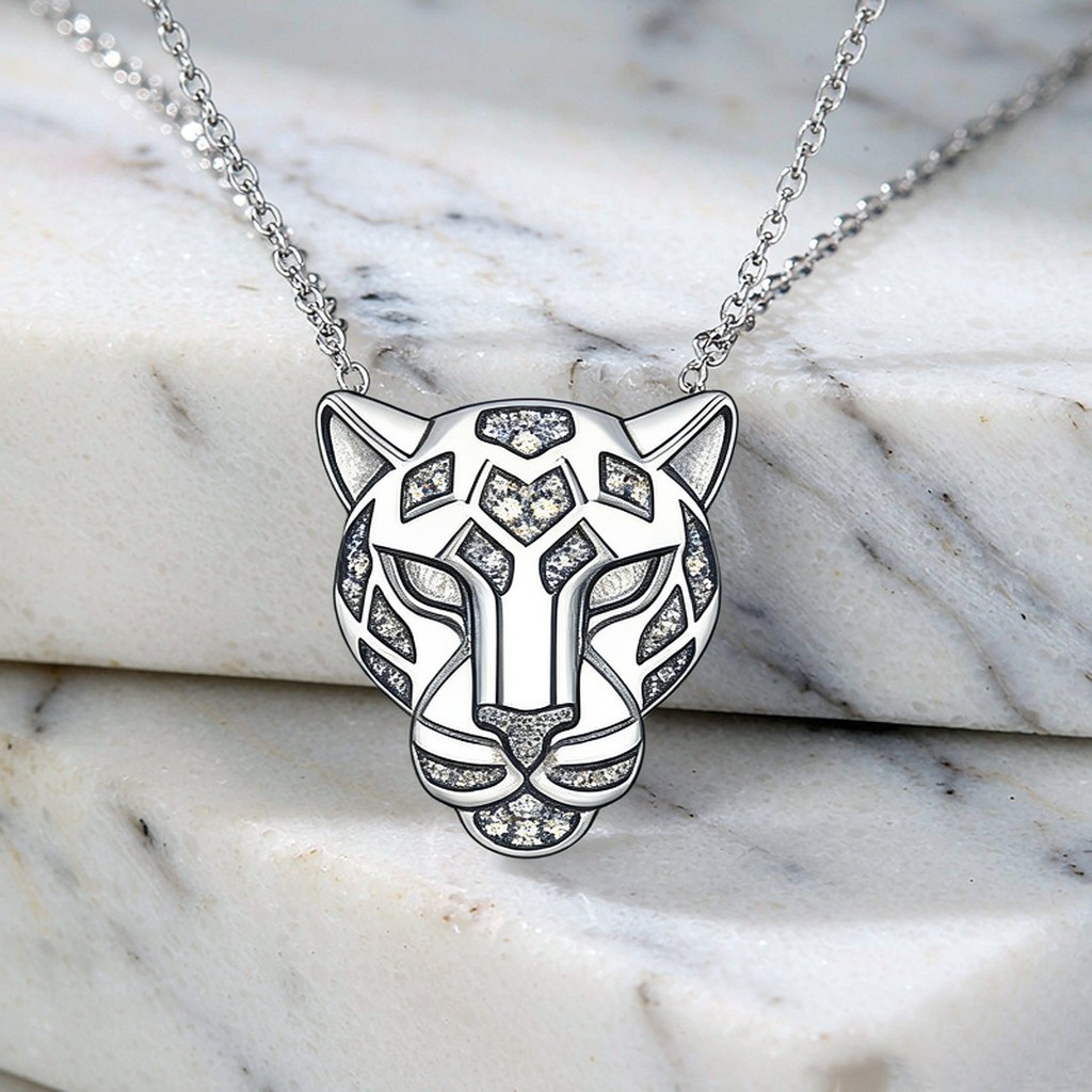 Leopard Head Pave Pendant Necklaces detail view