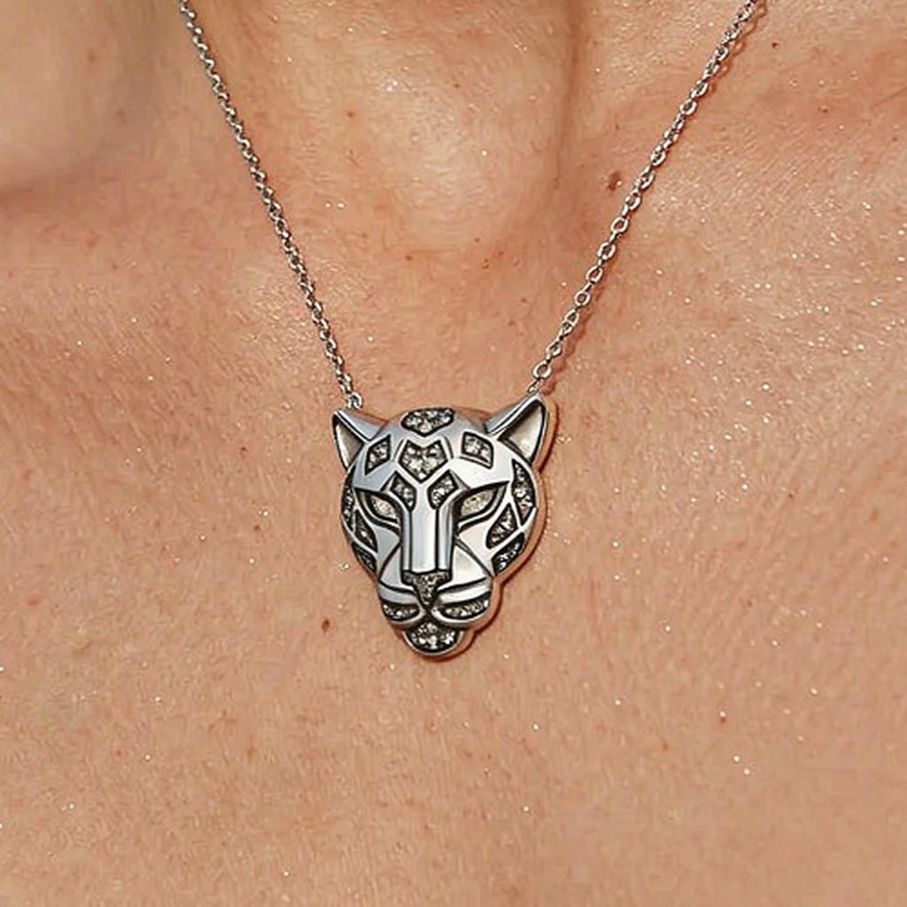 Leopard Head Pave Pendant Necklaces on-model styling