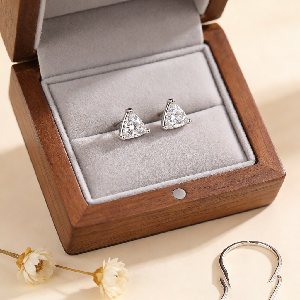 Trillion Cut Prong Set Stud Earrings detail view