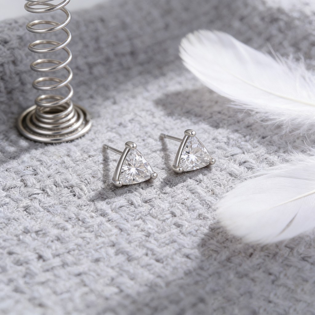 Trillion Cut Prong Set Stud Earrings on-model styling