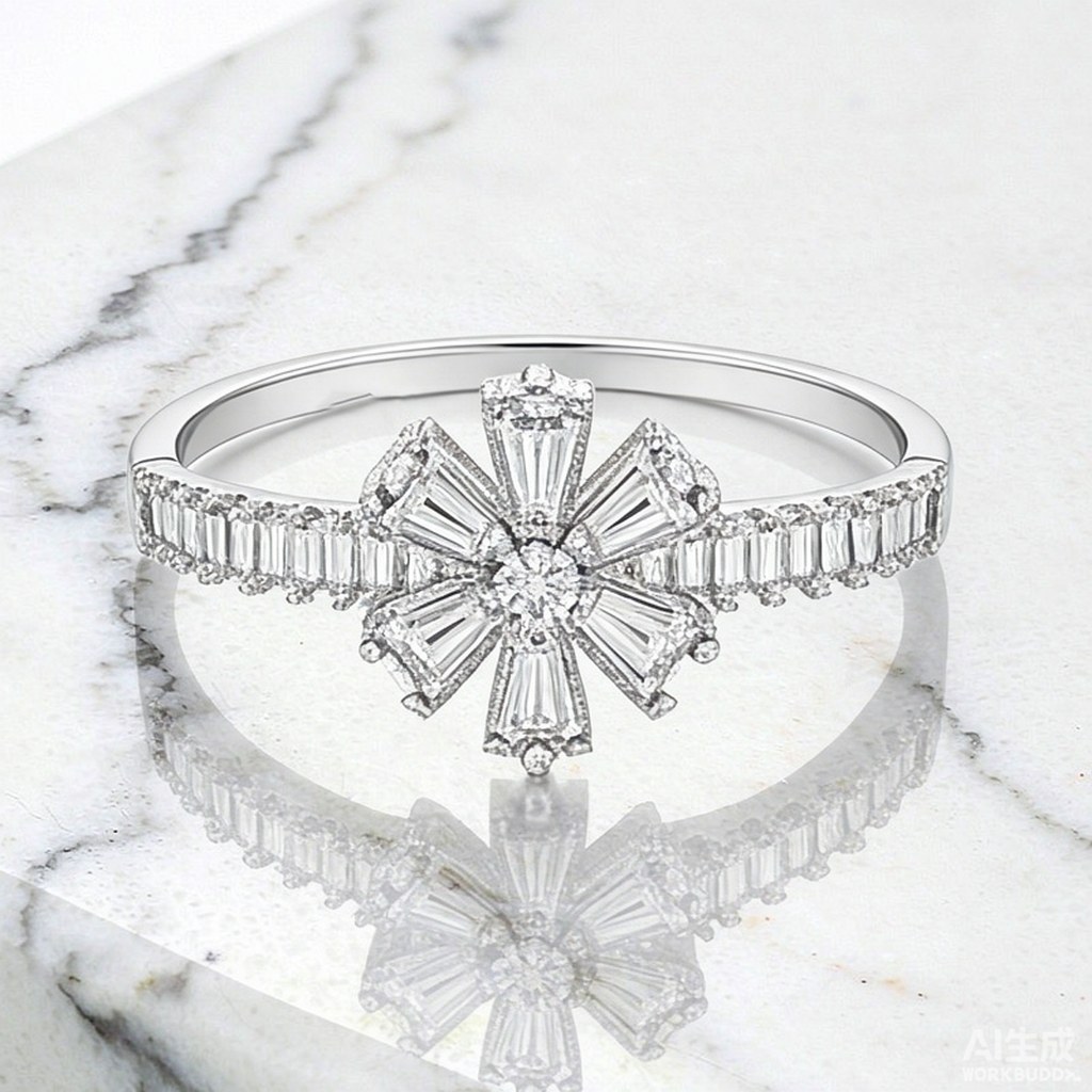 Sunburst Flower Pave Rings detail view
