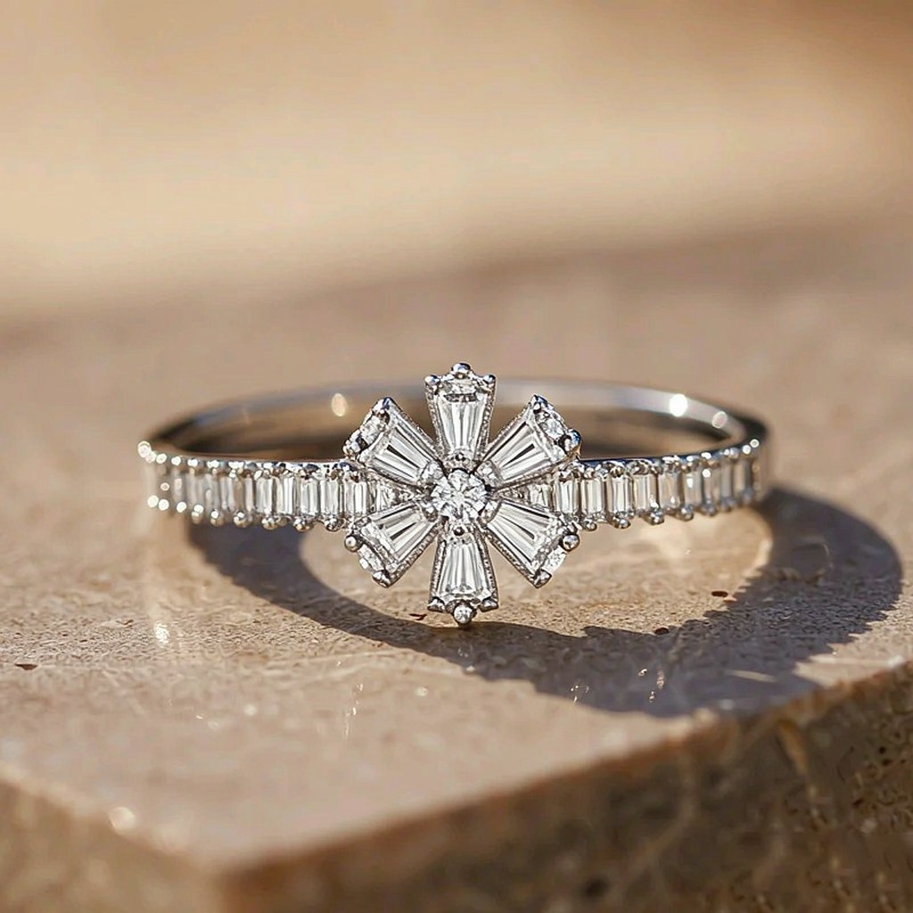 Custom 925 Sterling Silver Sunburst Flower Pave Rings for OEM ODM