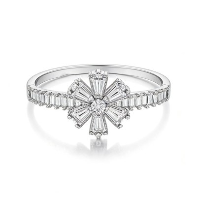 Sunburst Flower Pave Rings | Bridal Statement | 925 Sterling Silver | Hengdian Silver