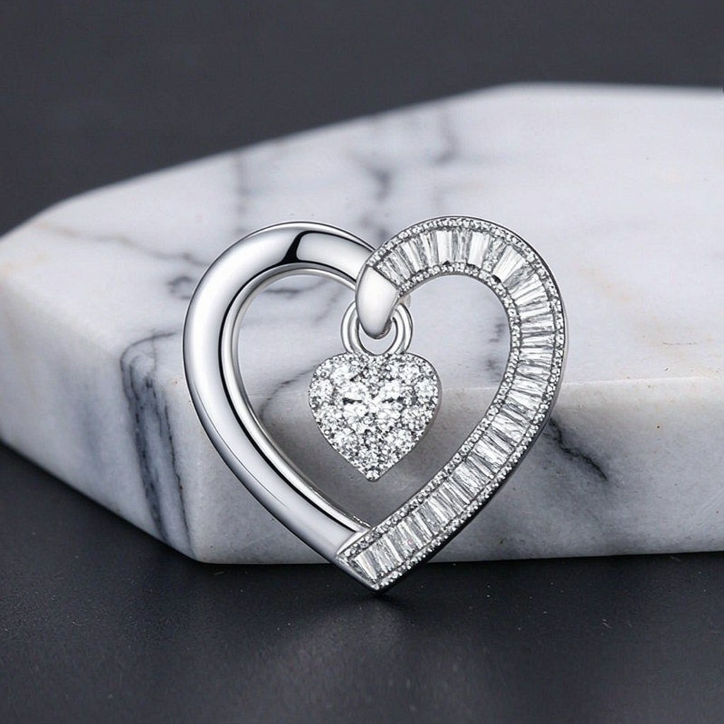 Baguette Heart Pave Pendant Necklaces detail view