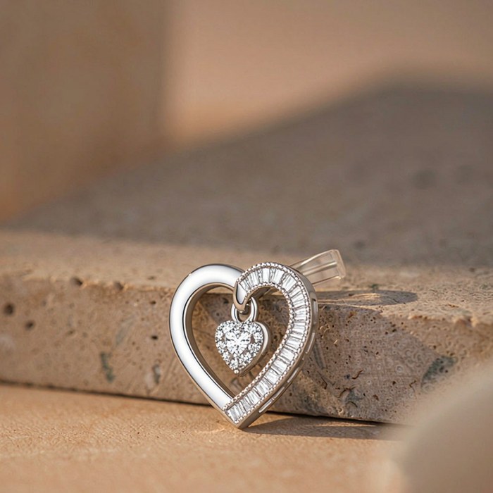 Baguette Heart Pave Pendant Necklaces | Anniversary Gifts | 925 Sterling Silver | Hengdian Silver