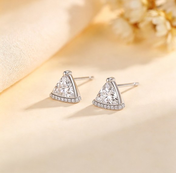 Triangle Pavé Border Stud Earrings | Coastal Chic | Made-to-Order Sterling Silver