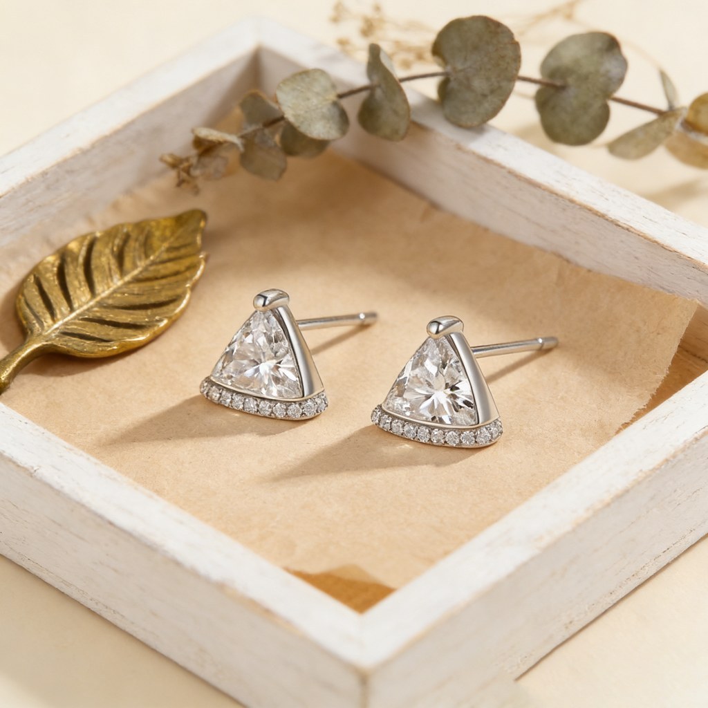 Triangle Pavé Border Stud Earrings detail view
