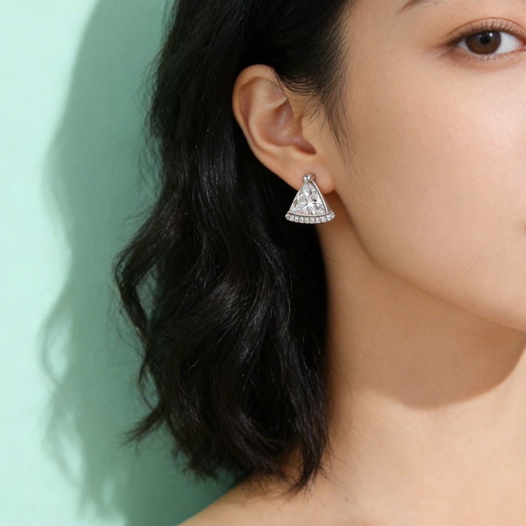 Triangle Pavé Border Stud Earrings on-model styling