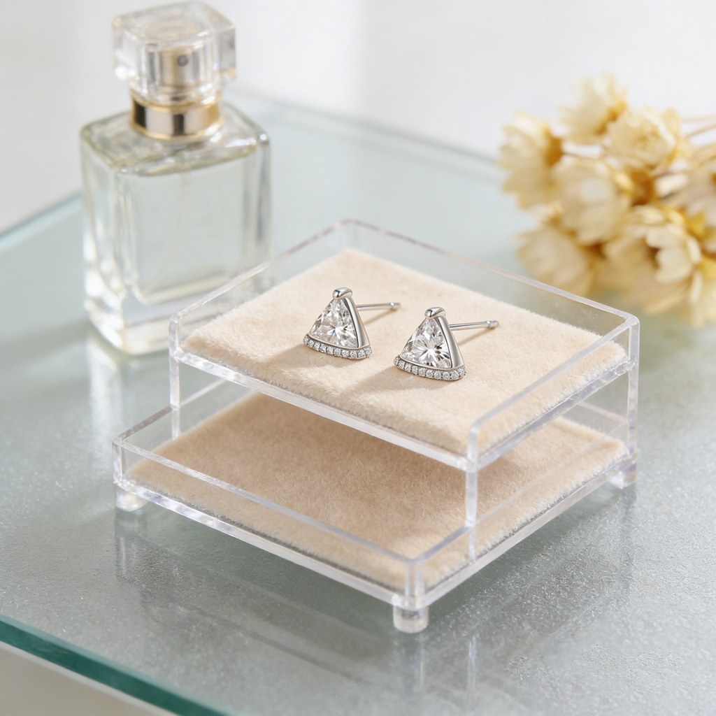 Triangle Pavé Border Stud Earrings scene rendering 3