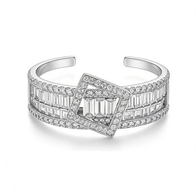 Square Halo Baguette Band Rings | Boutique Collections | Modern Custom 925 Silver