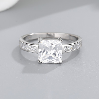 Square CZ Solitaire Ring with Baguette Shoulders | Modern Minimalist Style | ODM Stock & OEM Bespoke