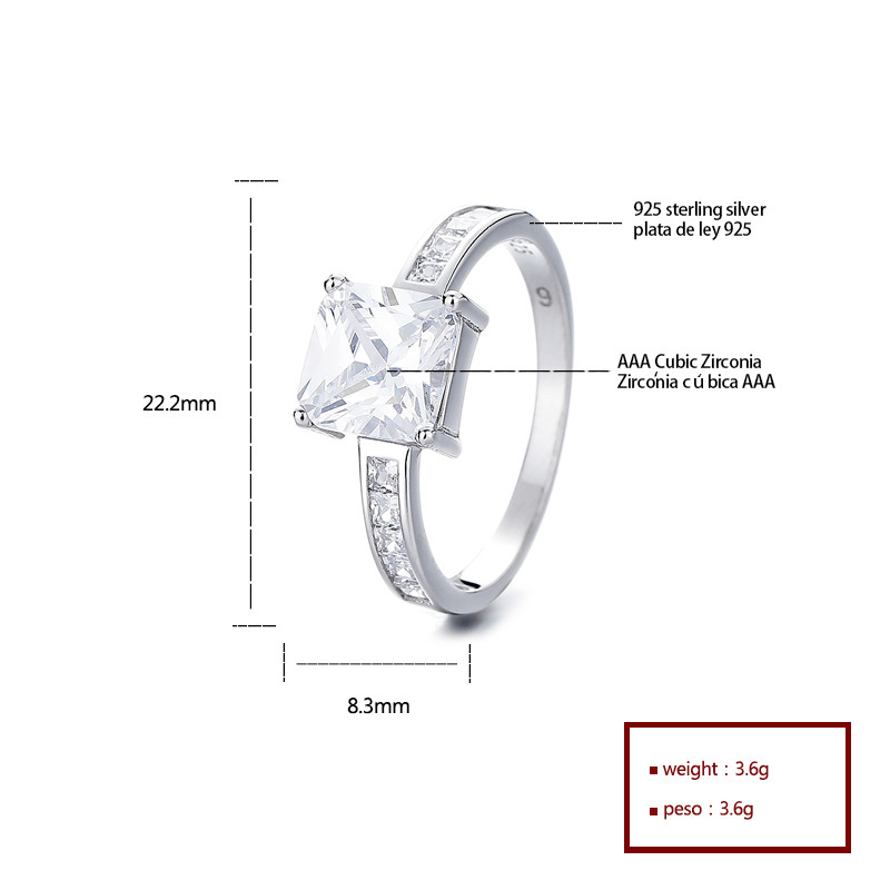square CZ solitaire ring with baguette shoulders view 2