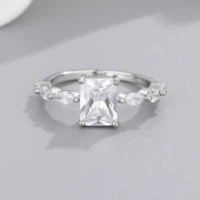 Emerald Cut CZ Ring with Marquise Side Stones | Art Deco Vintage Style | ODM Library & OEM Bespoke